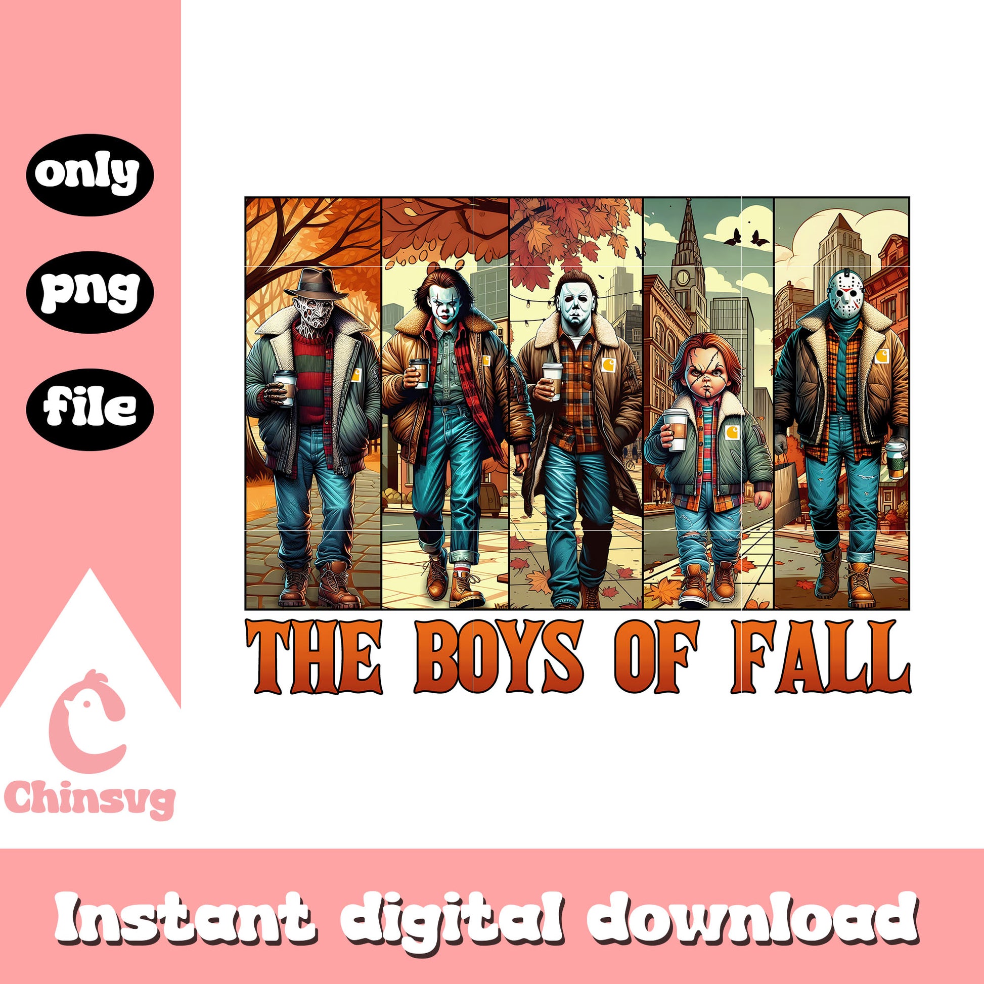 The boys of fall horror movies clipart png, spooky characters png