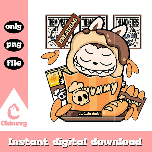 The bread labubu cute doll design png, labubu the monster png
