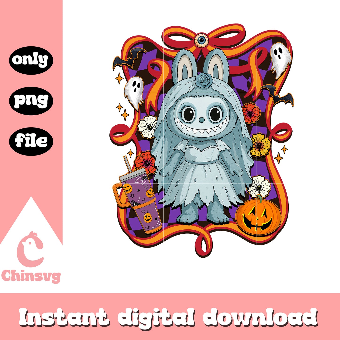 The bride ghost halloween labubu bow png, bride ghost art png