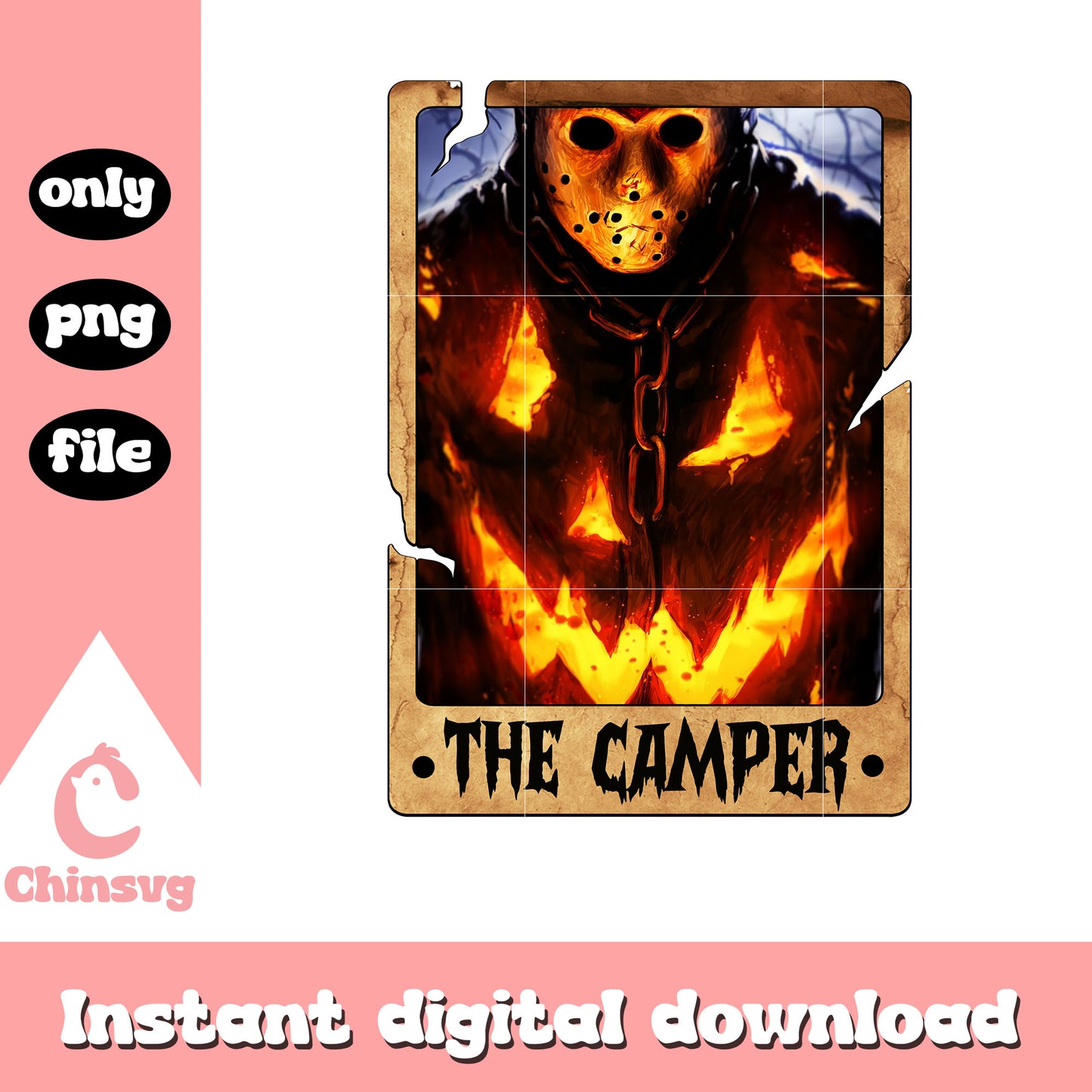The camper tarot card design png, jason voorhees png