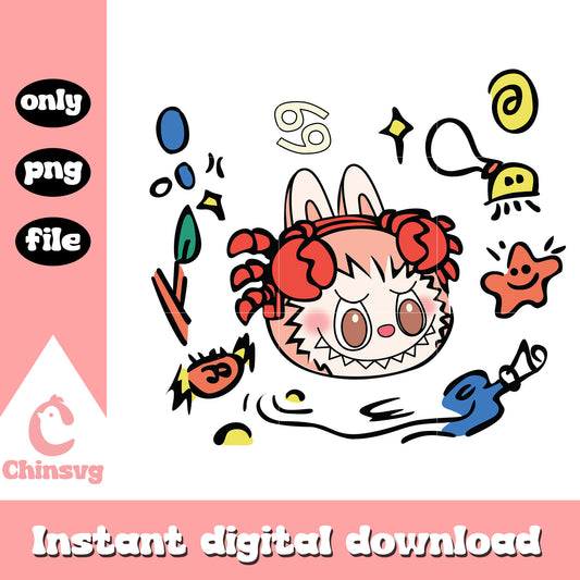 The cancerian crab labubu cute doll design png, labubu art png