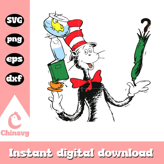 The cat in the hat character svg, dr seuss svg, movie svg