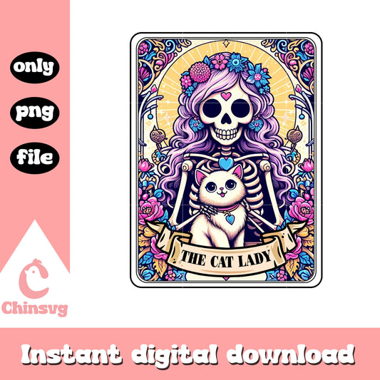 The cat lady tarot card png, human skeleton png, tarot cards png