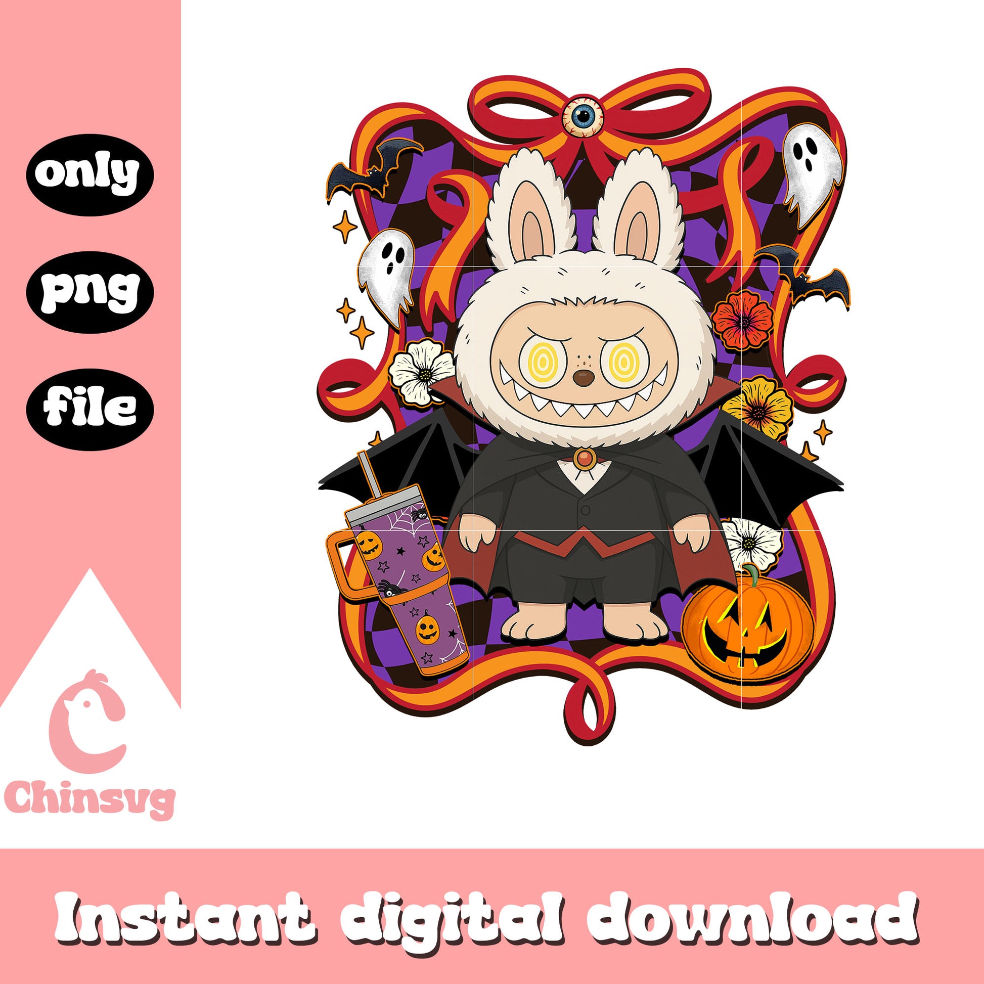 The classic vampire halloween labubu bow png, vampire halloween png