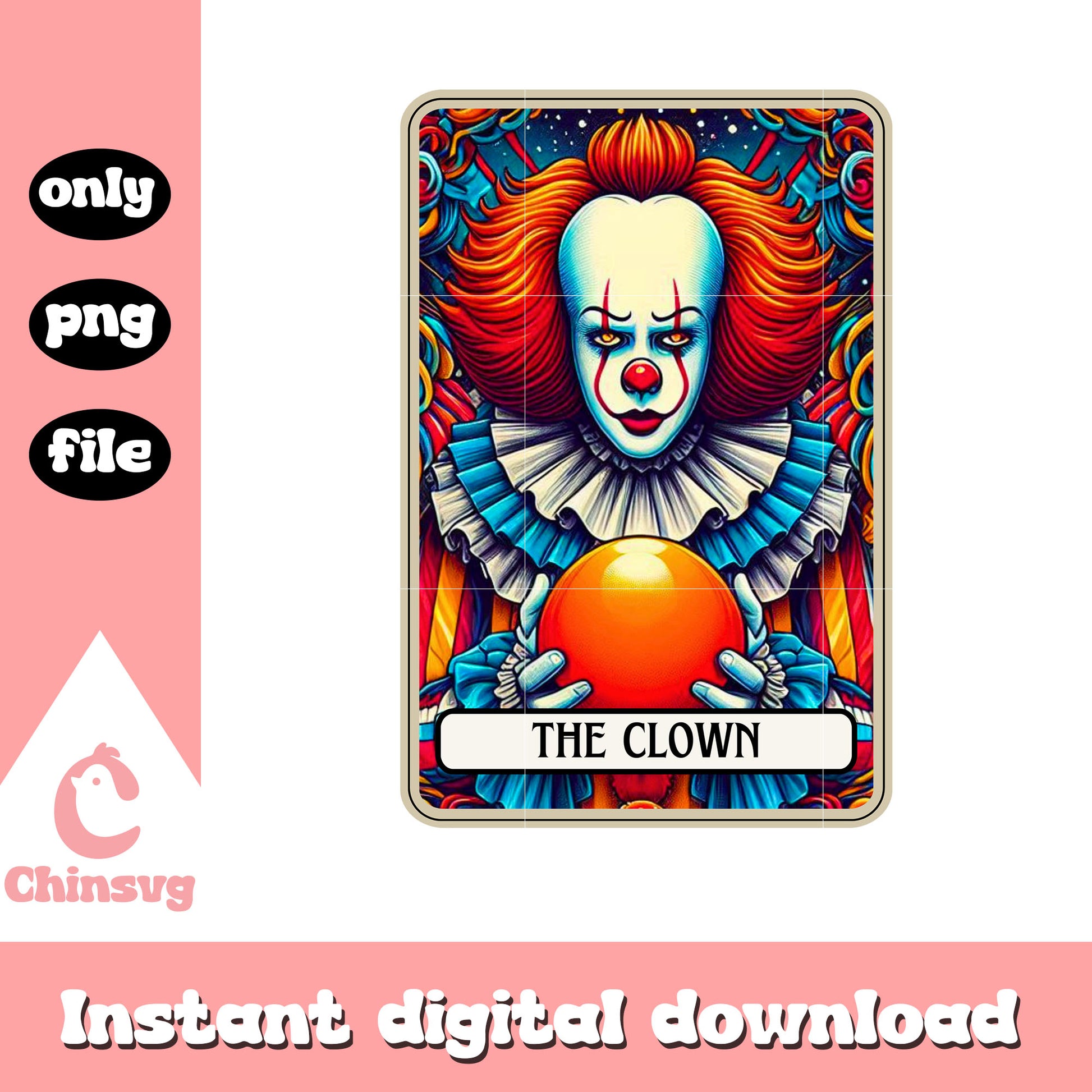 The clown tarot card design png, halloween pennywise png