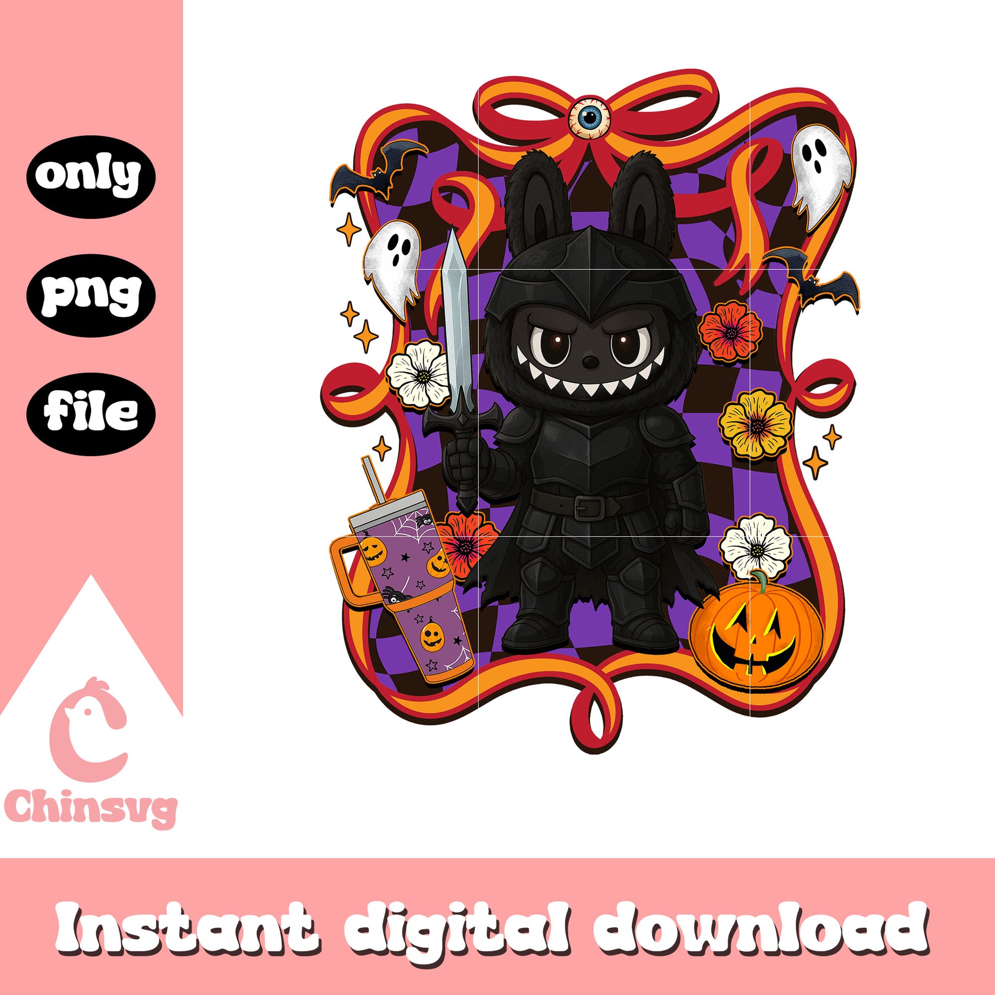 The dark knight halloween labubu bow png, halloween decor png