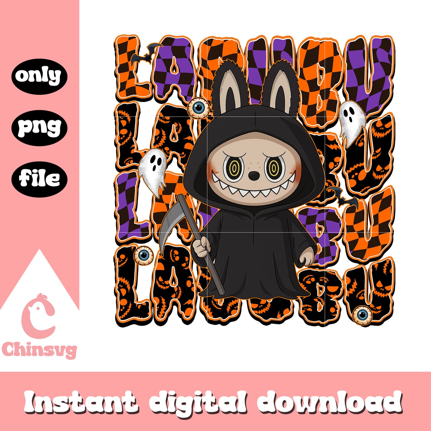 The death labubu doll design png, happy halloween png (1)