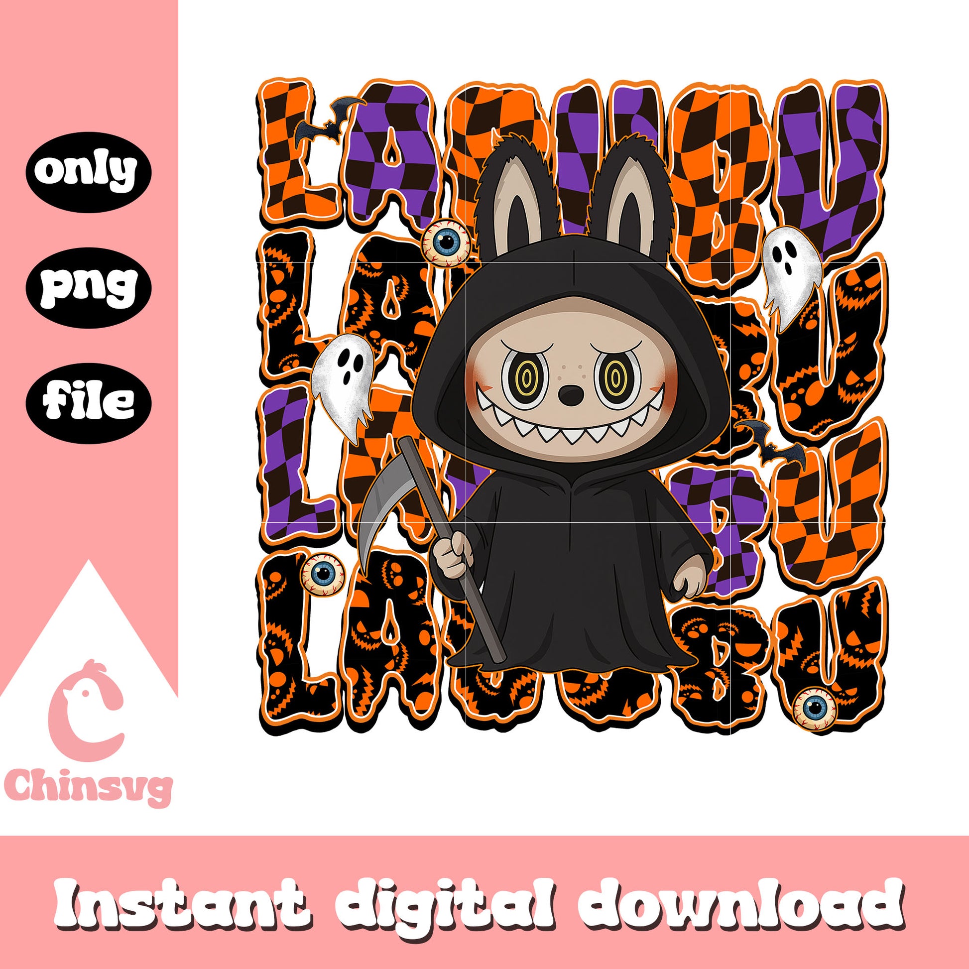 The death labubu doll design png, happy halloween png (1)