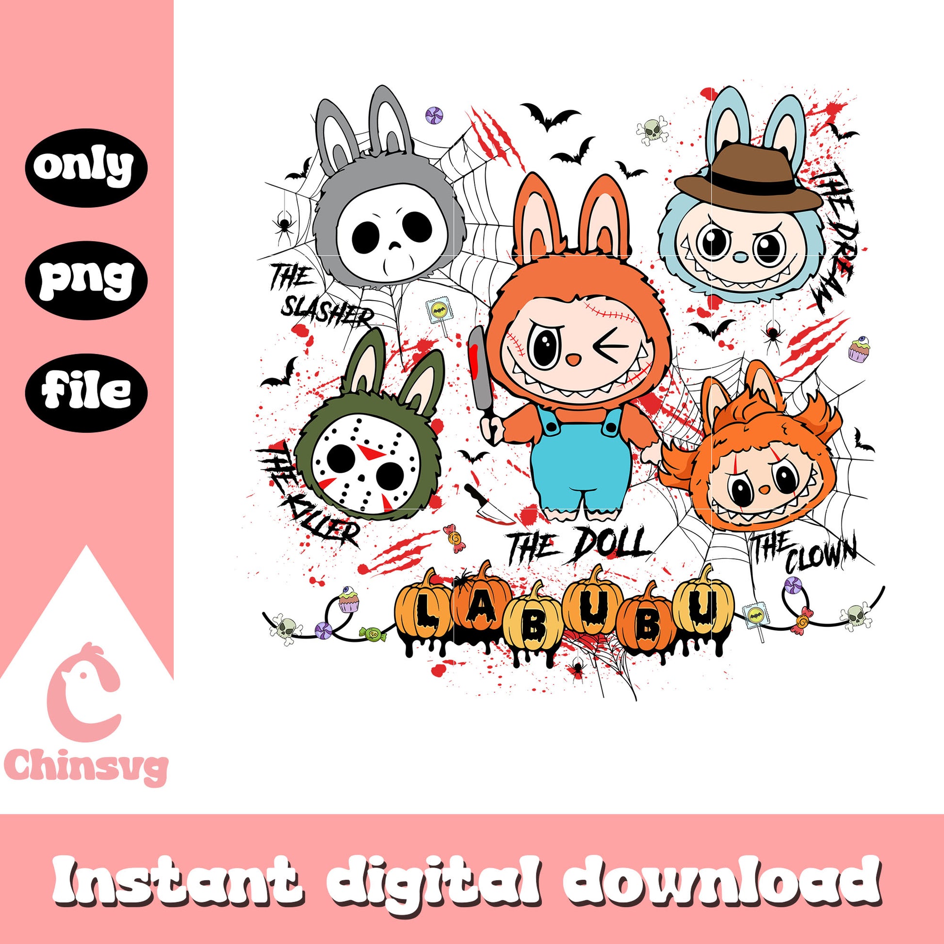 The doll labubu the killers face design png, labubu pumpkin png