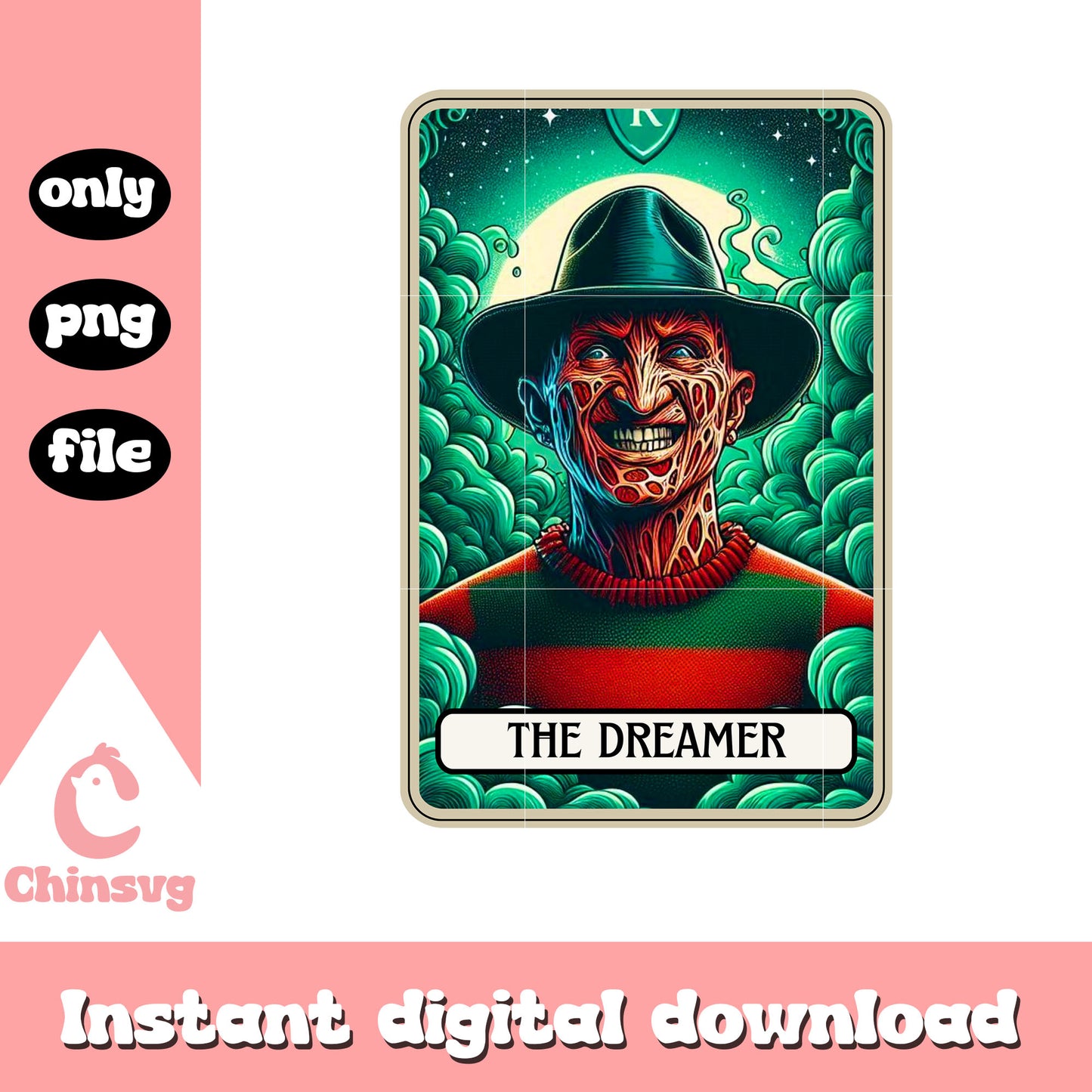 The dreamer freddy krueger halloween card png, tarot card png