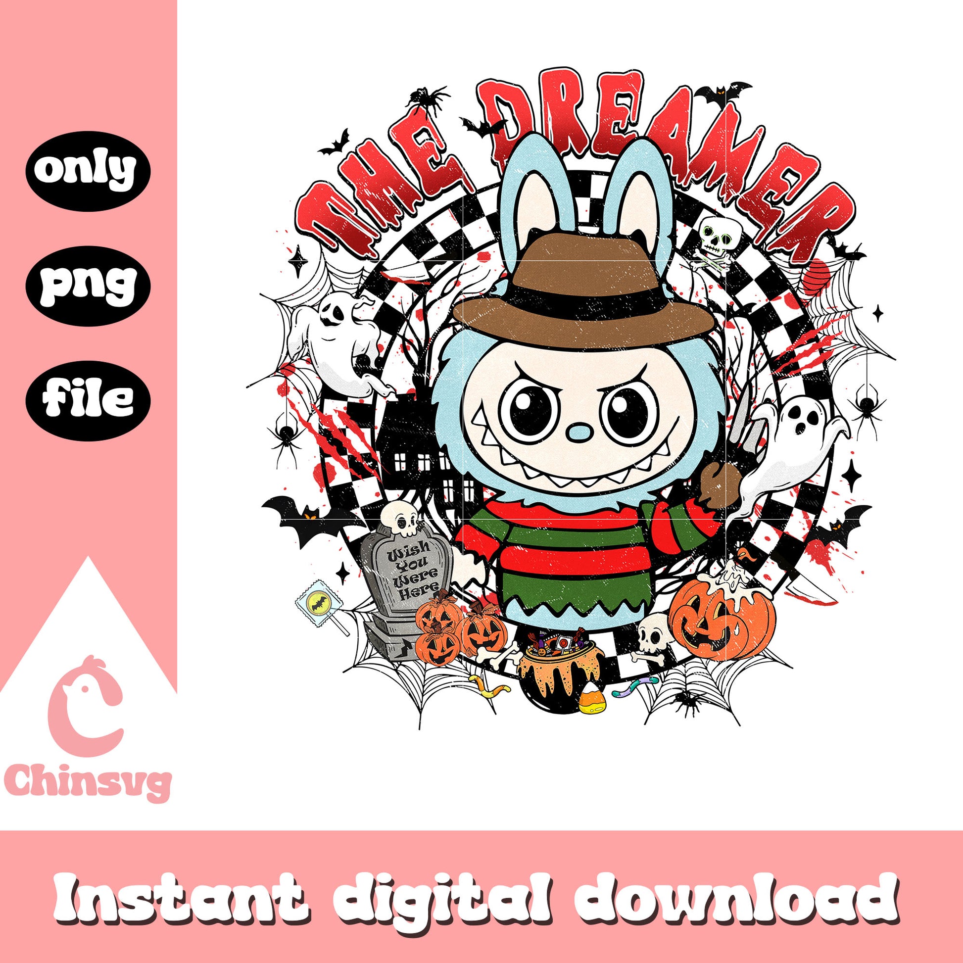 The dreamer freddy krueger labubu design png, freddy krueger art png