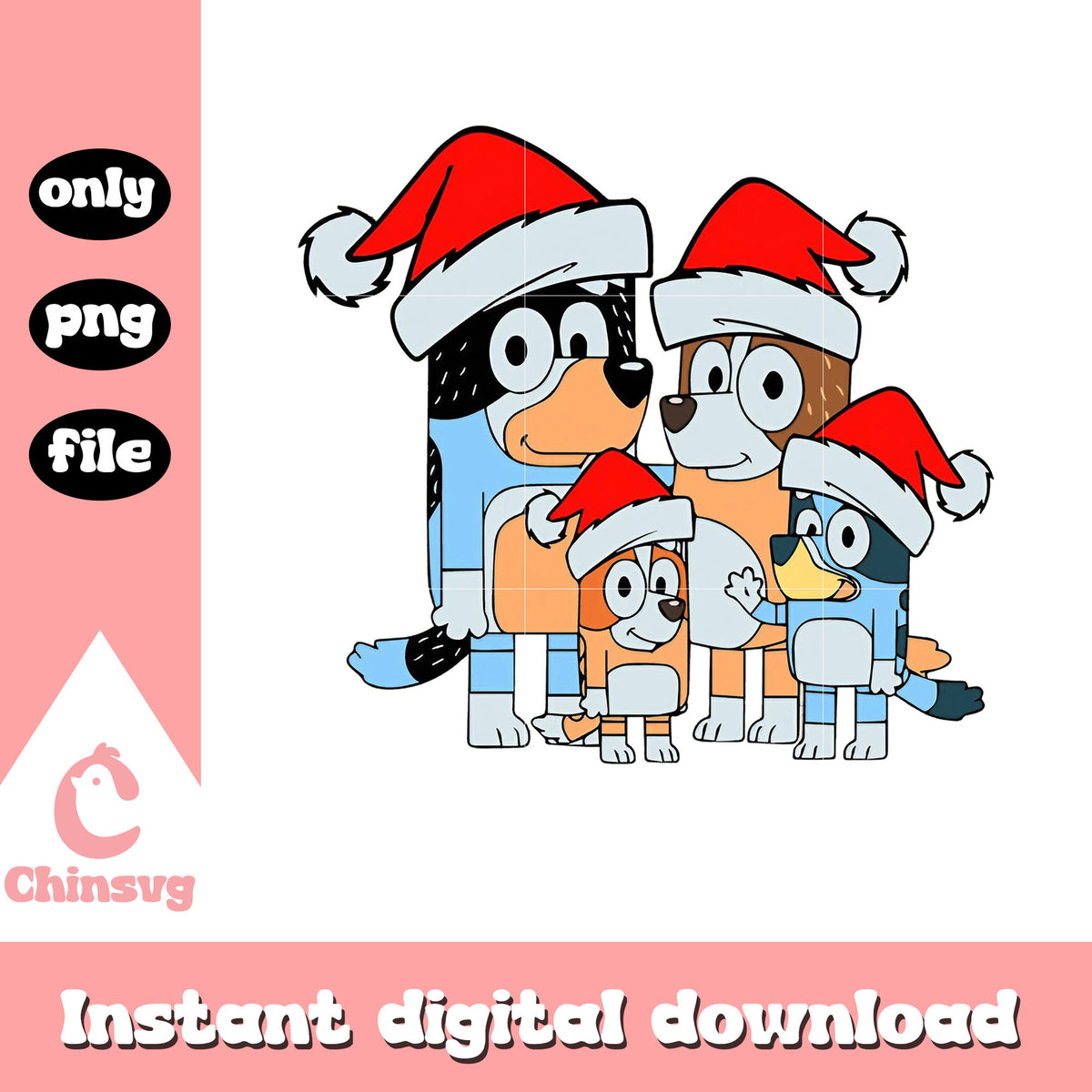The family bluey santa hat christmas png, merry christmas bluey png