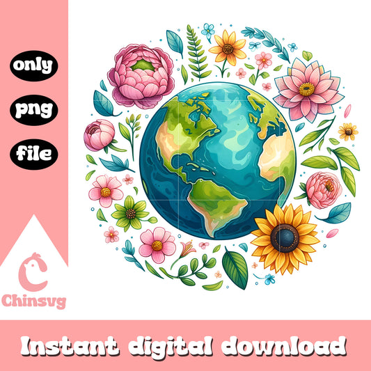 The floral global heart design png, earth day quotes png