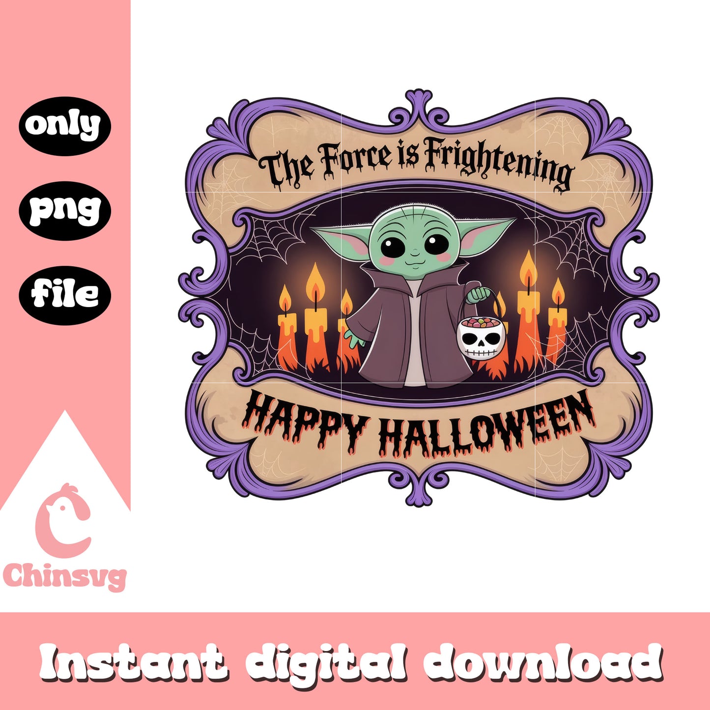 The force is frightening baby yoda png, happy halloween png