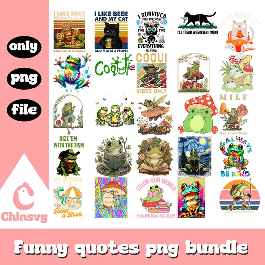 The frog funny quotes design bundle png, funny quotes png, frog png