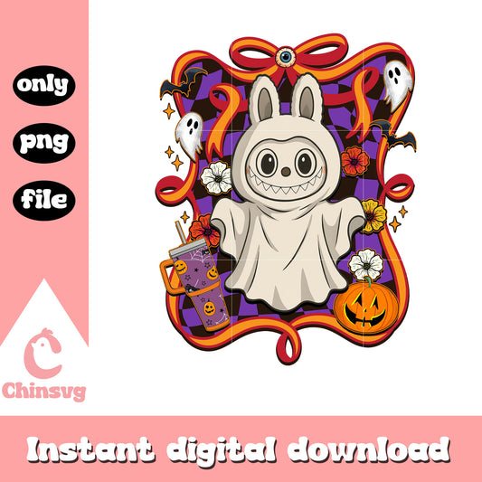 The ghost halloween labubu bow png, halloween ghost png