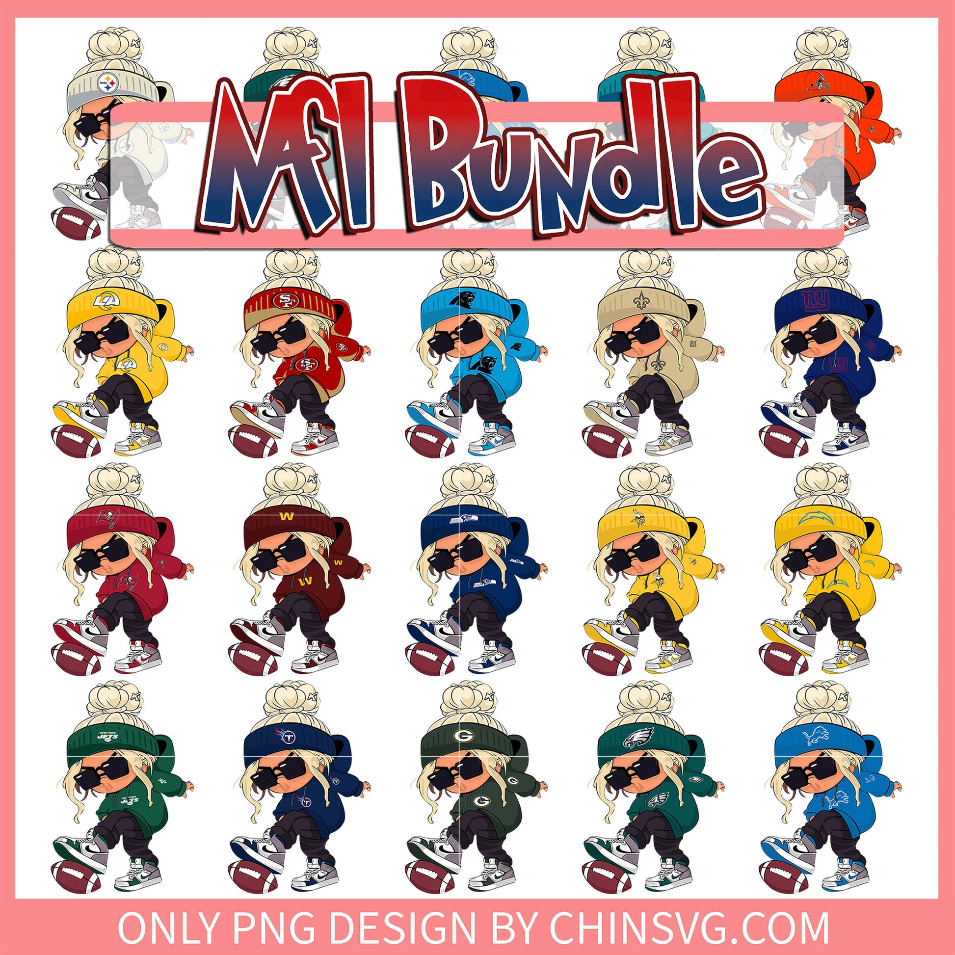 The girl play football nfl bundle png, 32 nfl teams list​ png