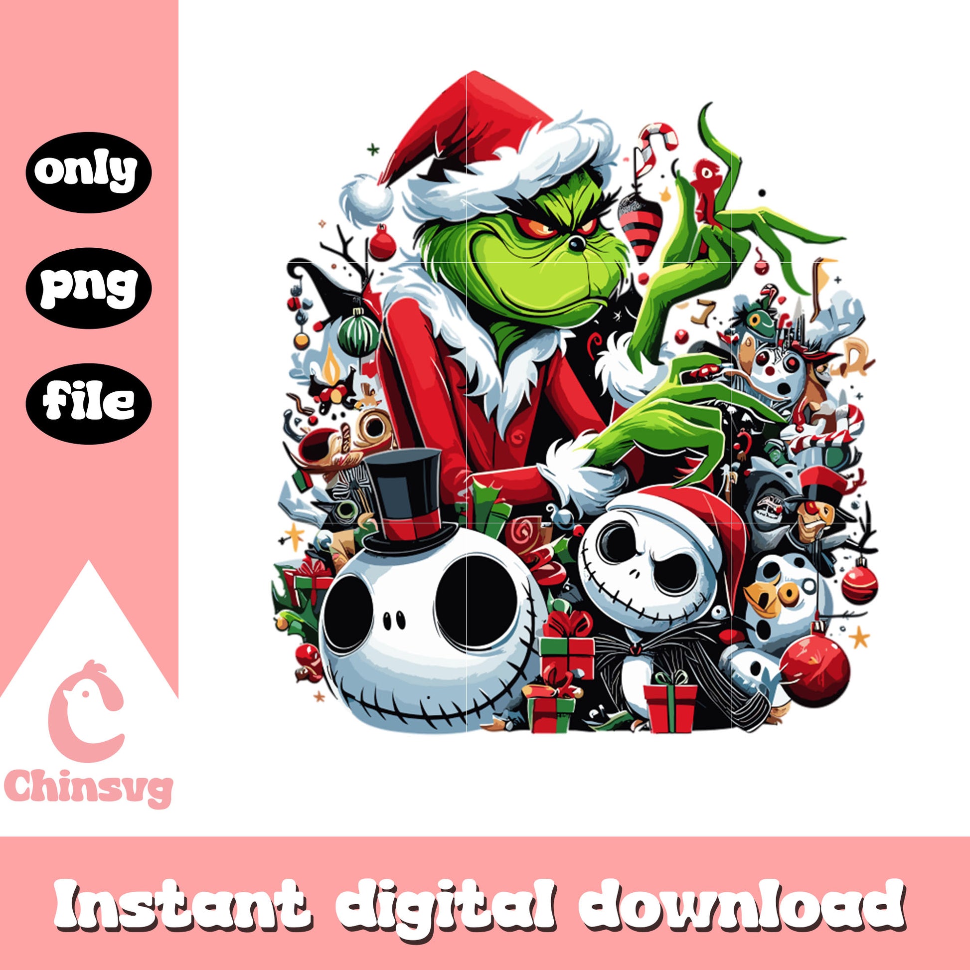 The grinch and jack skellinton christmas png, christmas bauble png