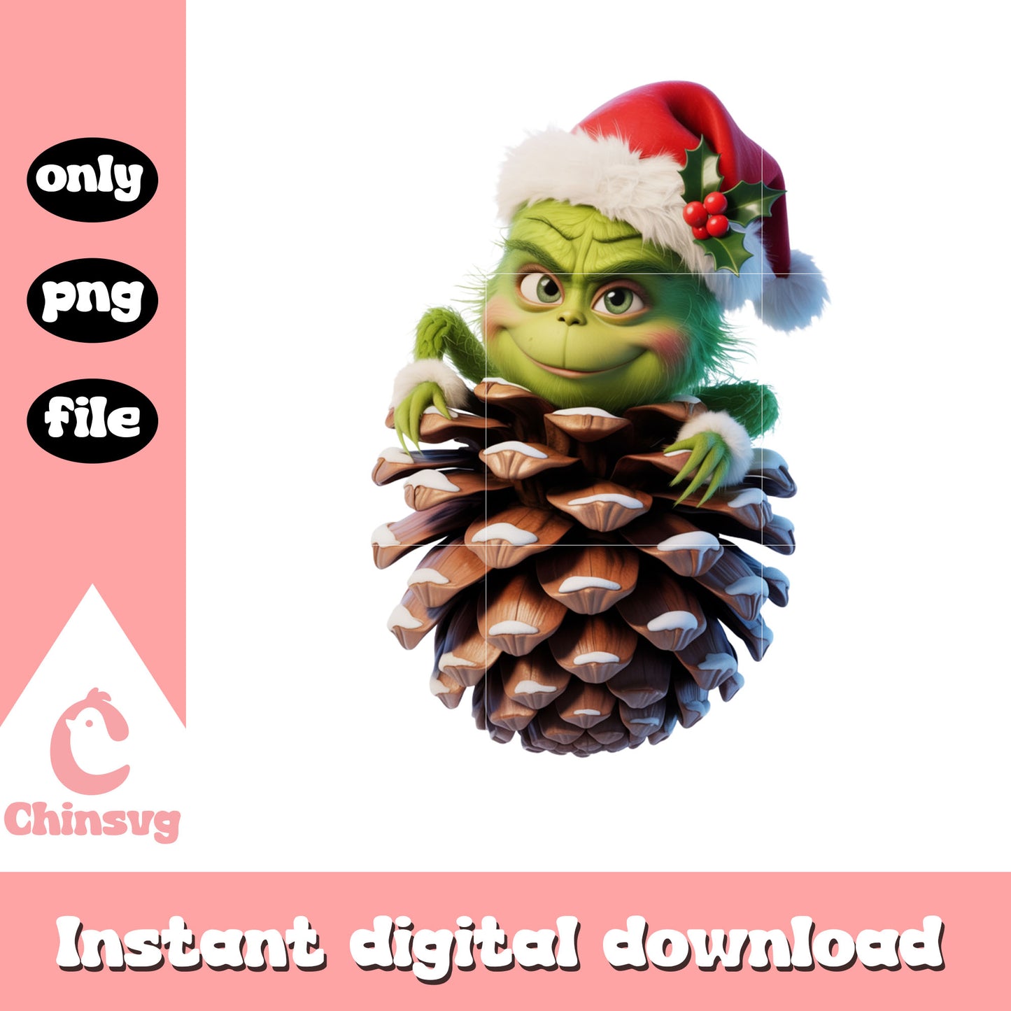The grinch and pine cone christmas png, grinchy christmas png