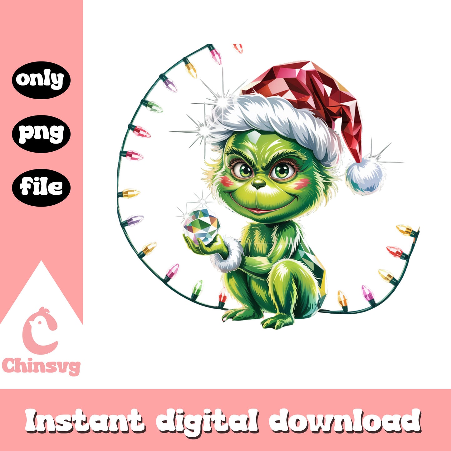 The grinch christmas lights design png, the baby grinch png
