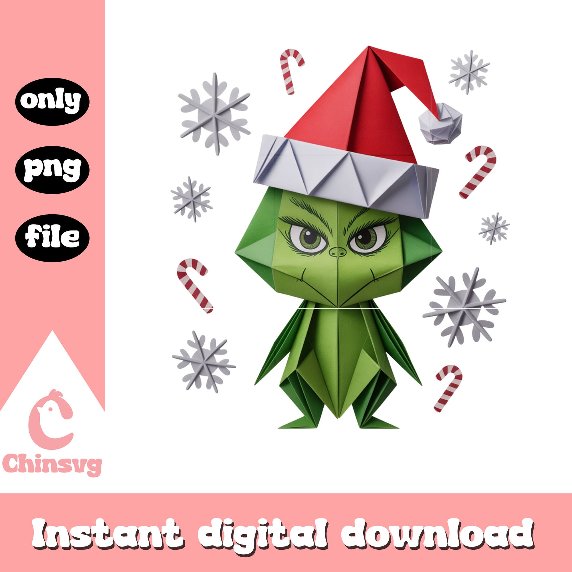 The grinch christmas snowflake origami png, cute grinch clipart png