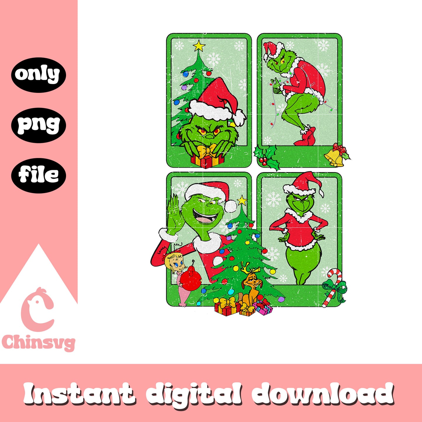 The grinch christmas trees design png, retro christmas tree png