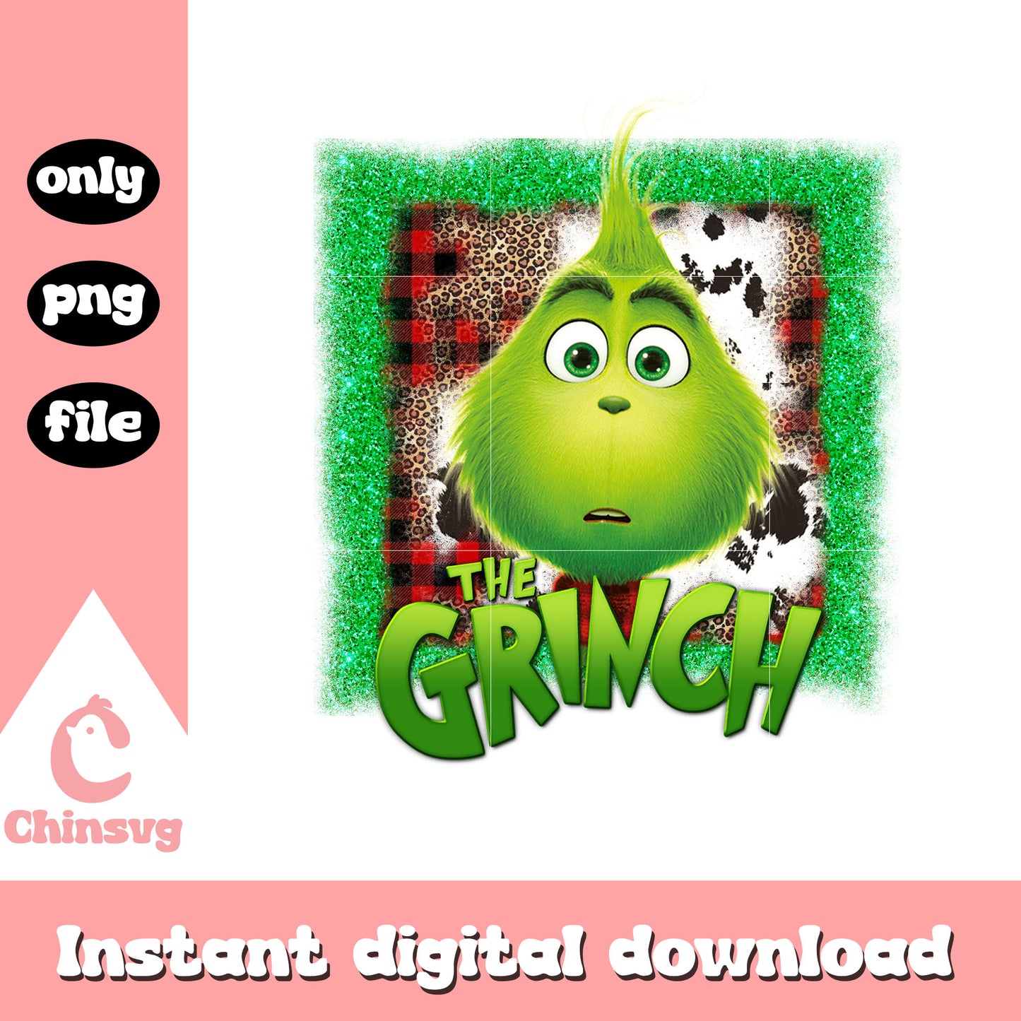 The grinch face plaid frame design png, christmas day png