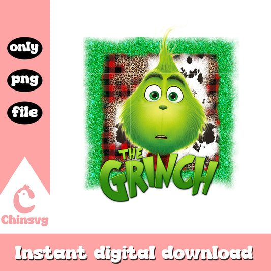 The grinch face plaid frame design png, christmas day png