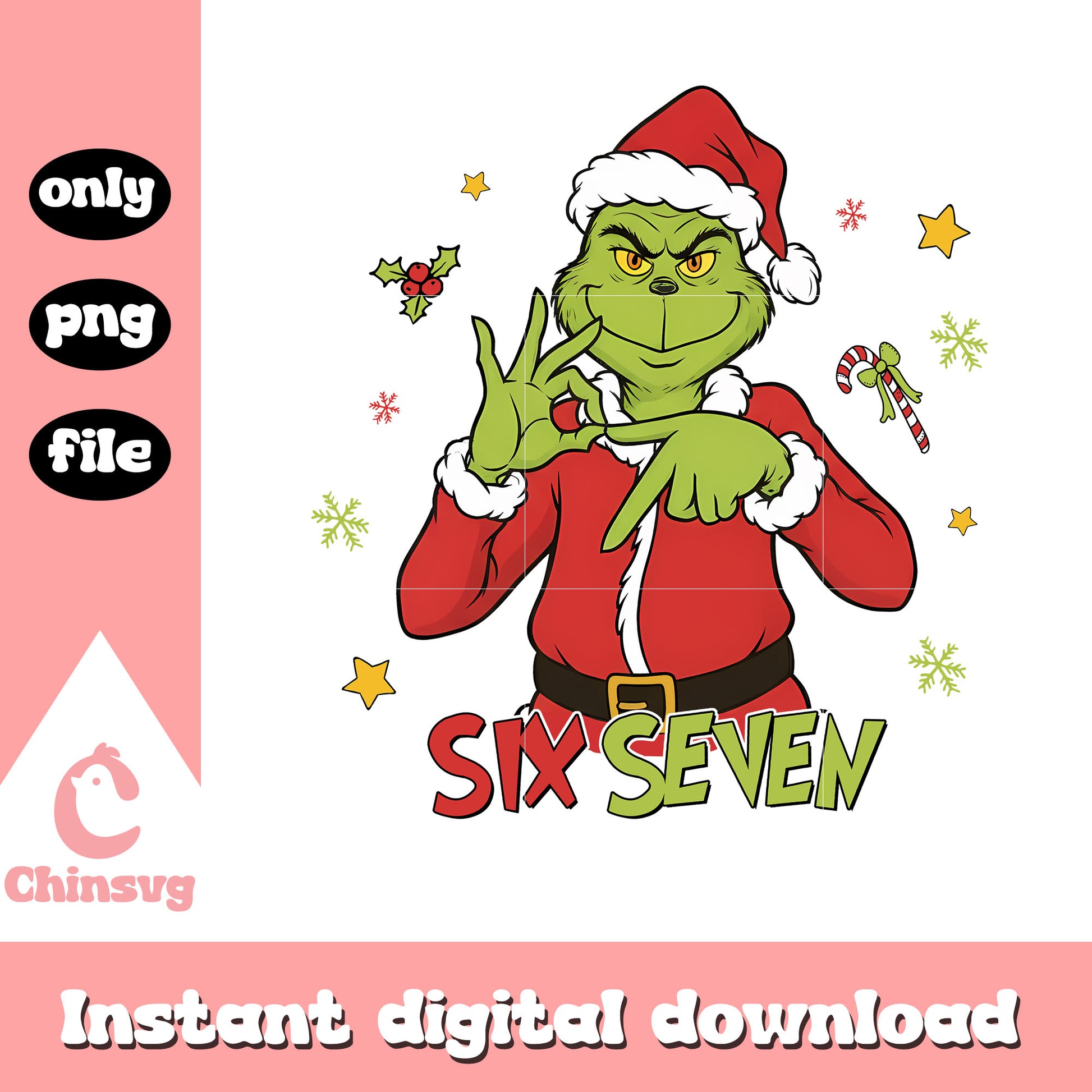 The grinch hand six seven christmas png, grinch santa​ png