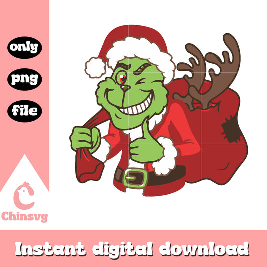 The grinch santa stole christmas gifts png, christmas presents  png