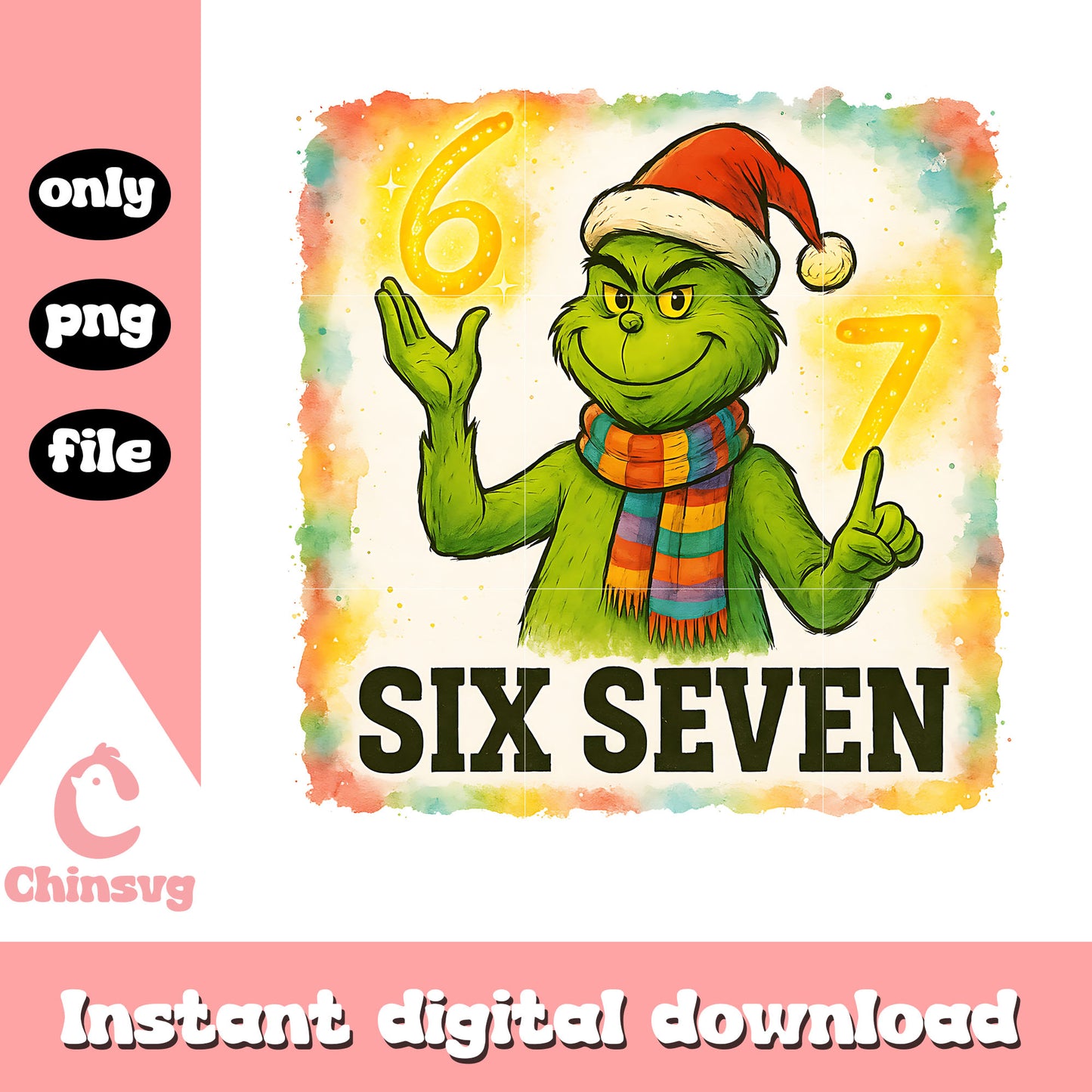 The grinch six seven christmas day png, grinch meme png
