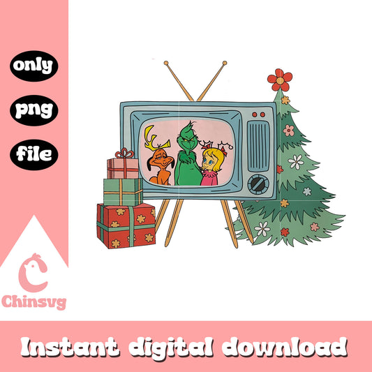 The grinch tv christmas tree vintage png, funny grinch pics png