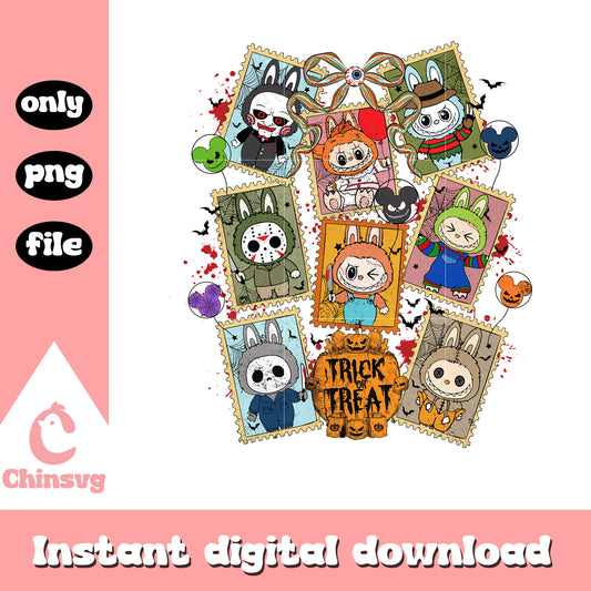 The horror killers labubu coquette bow stamp png, labubu dolls png