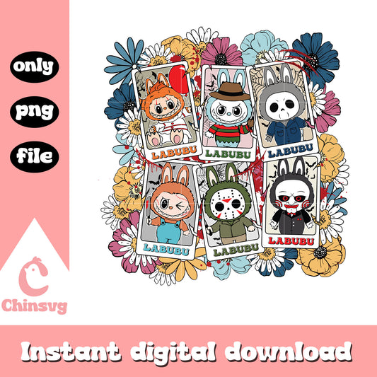 The horror killers labubu floral png, labubu the monsters png