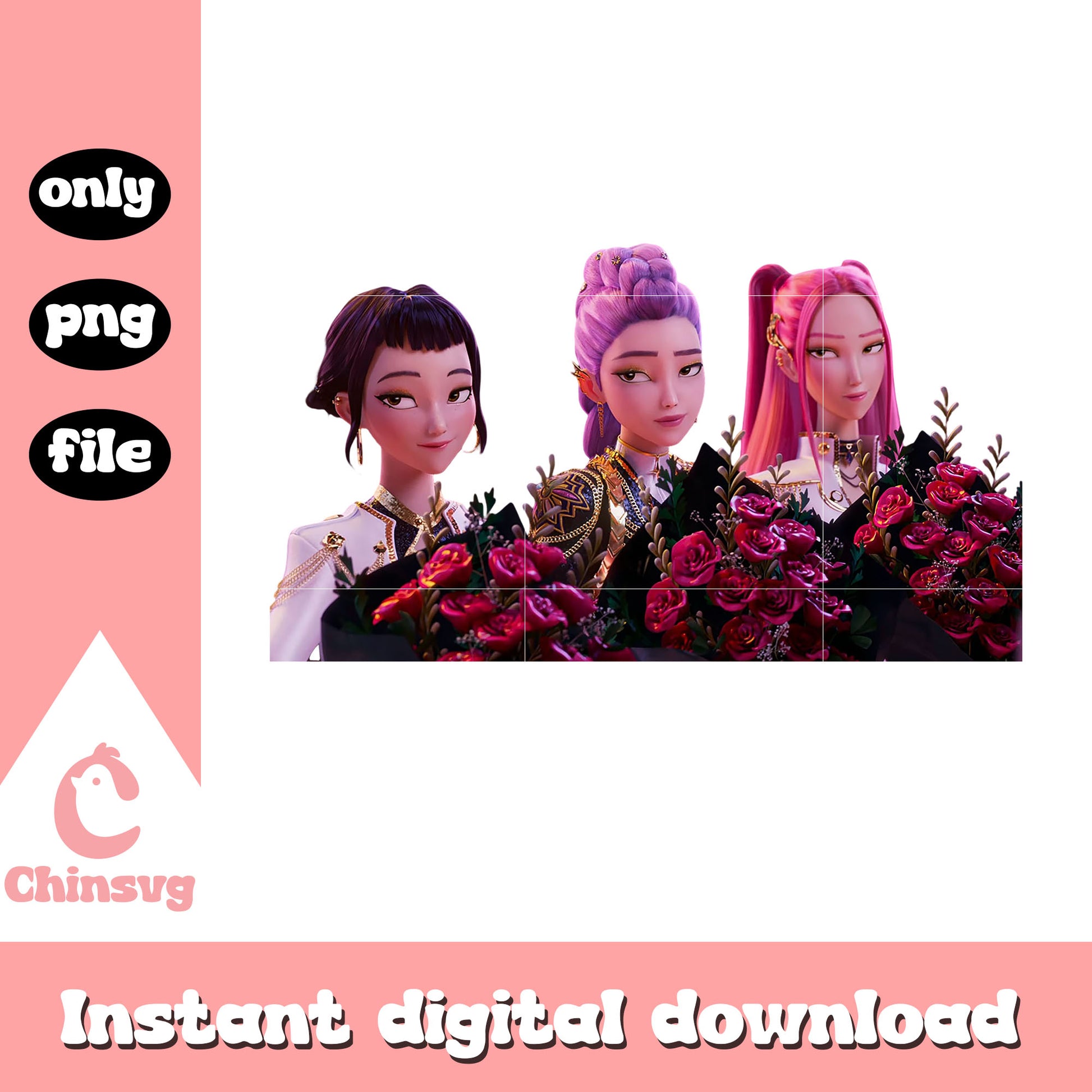 The huntrix and roses png, kpop-demon-hunters png