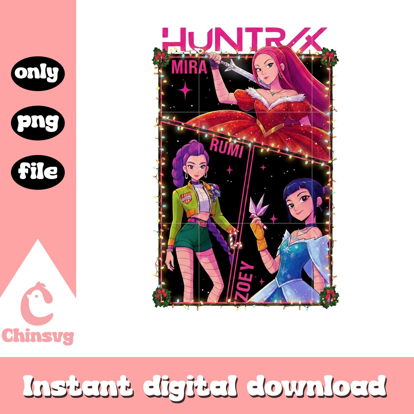 The huntrix band christmas day design png, kpop demon hunters png