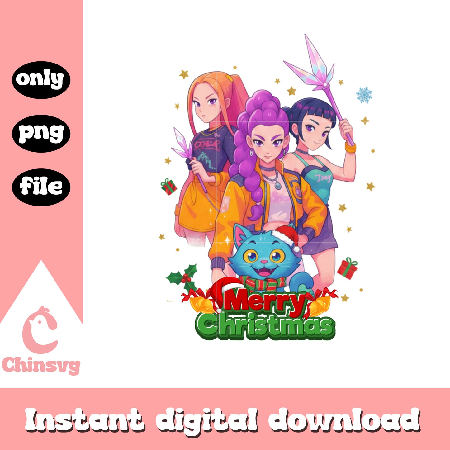 The huntrix band merry christmas png, huntrix merch png