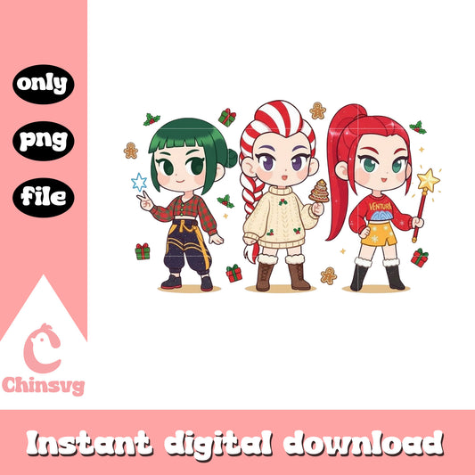 The huntrix christmas decorations png, demon huntrix png