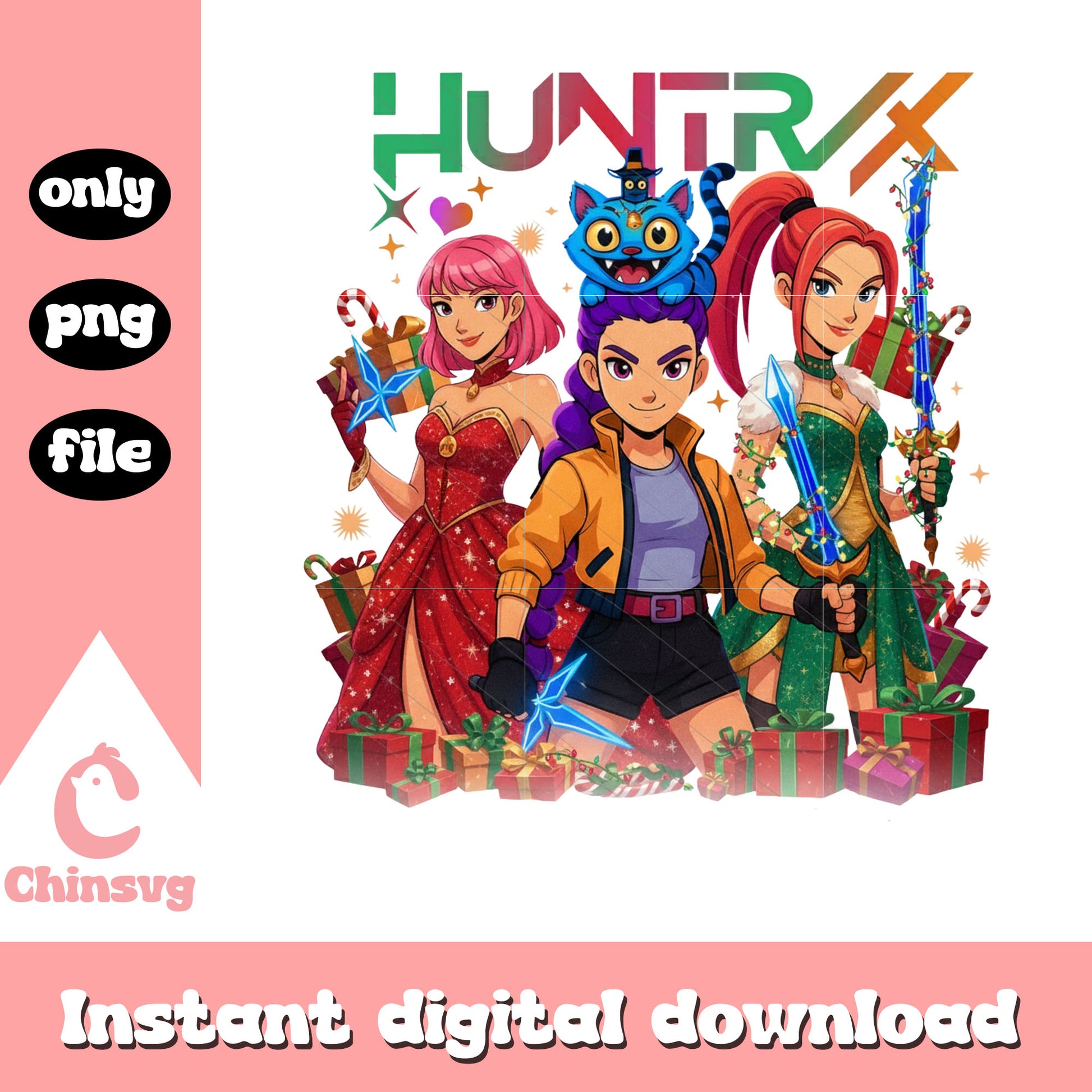 The huntrix christmas gift png, kpop christmas presents png