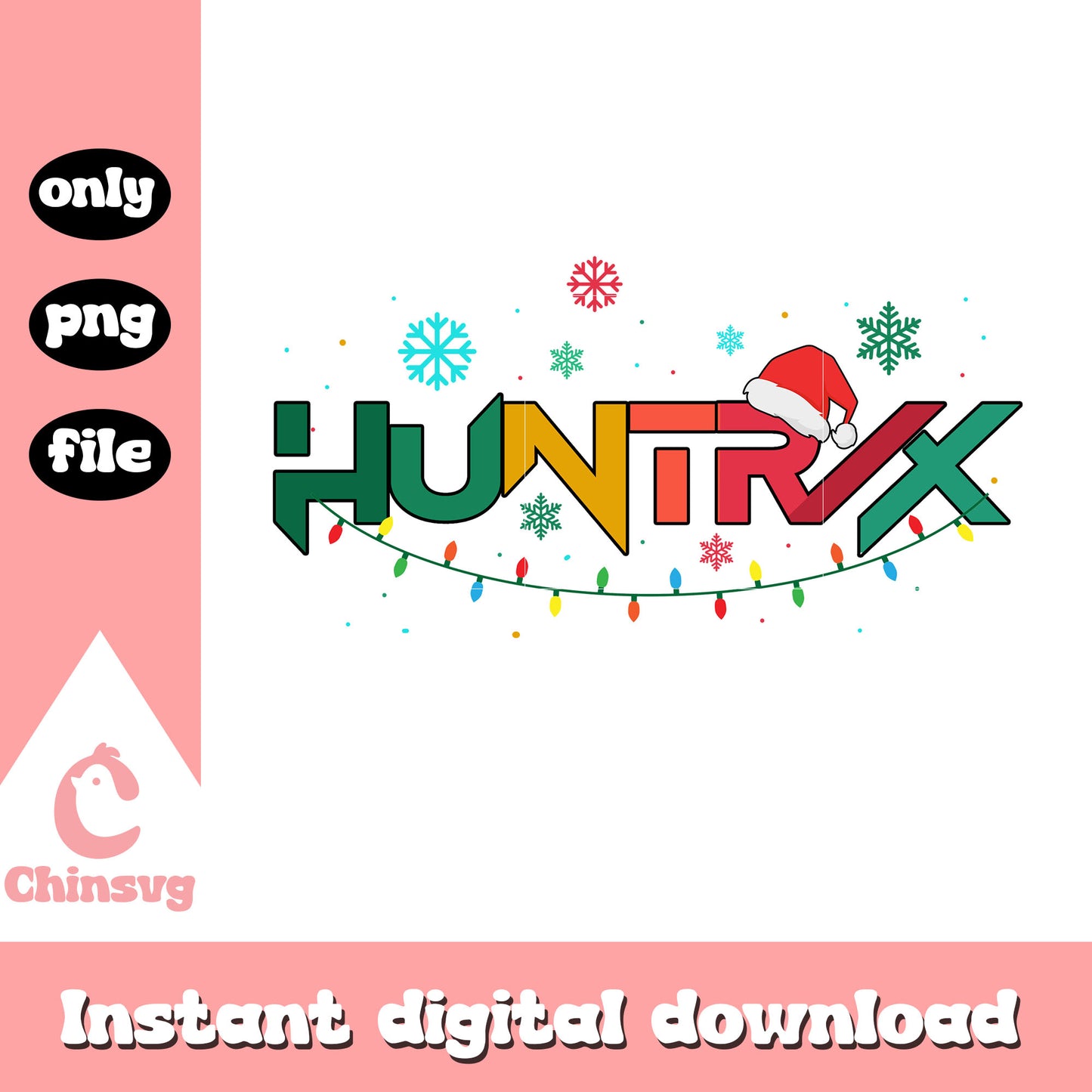 The huntrix christmas text design png, christmas lights png