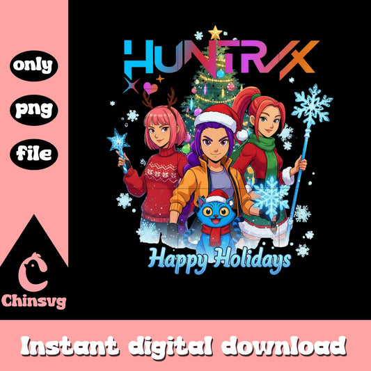 The huntrix happy holidays design png, kpop christmas png