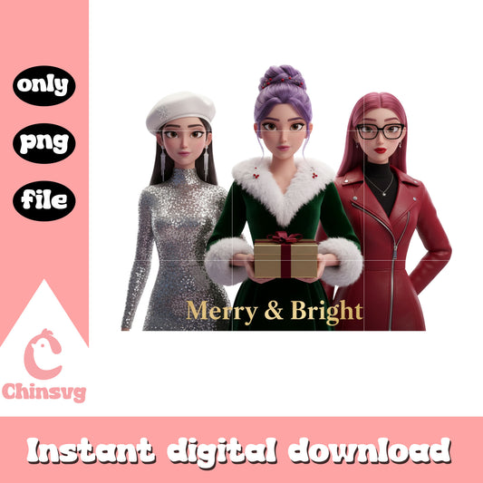 The huntrix merry and bright design png, merry christmas png