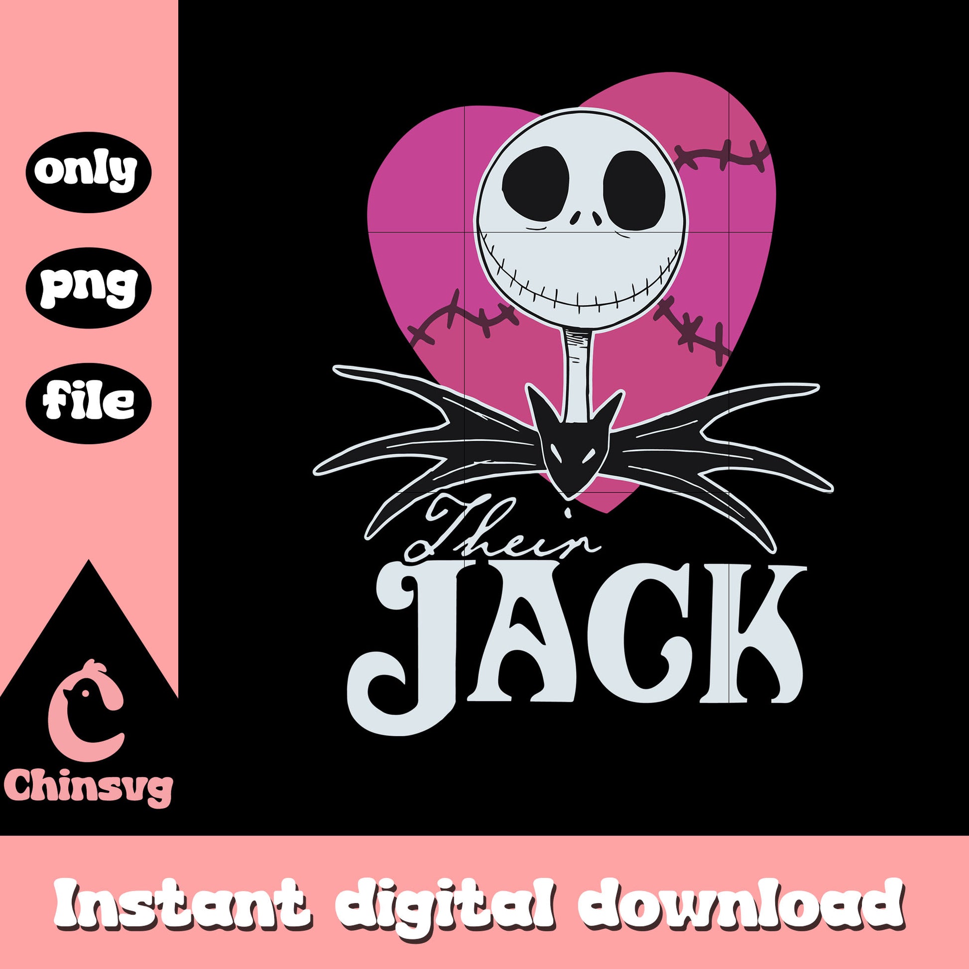 Their jack head in heart png, jack skellington decoration png