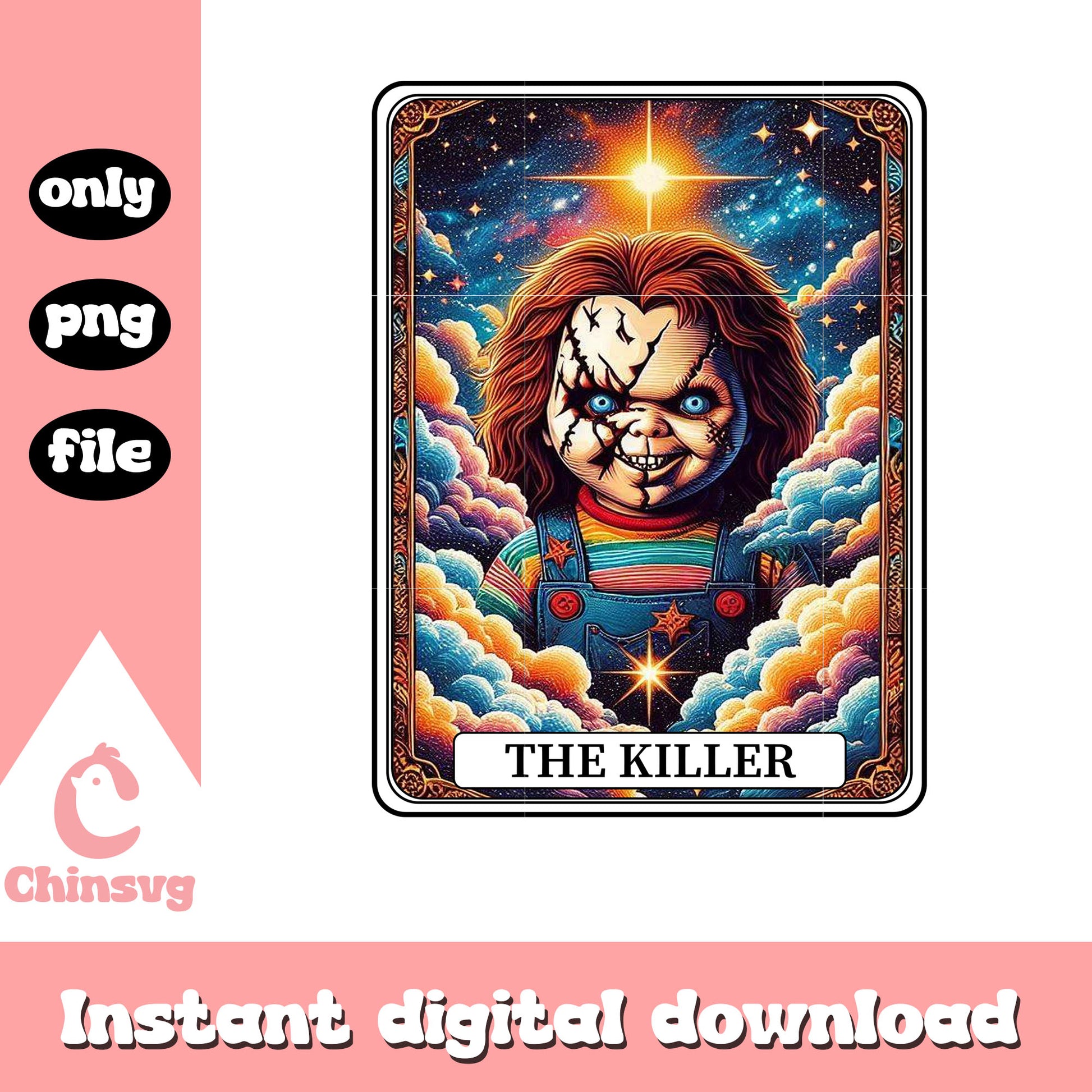 The killer chucky halloween design png, tarot cards png