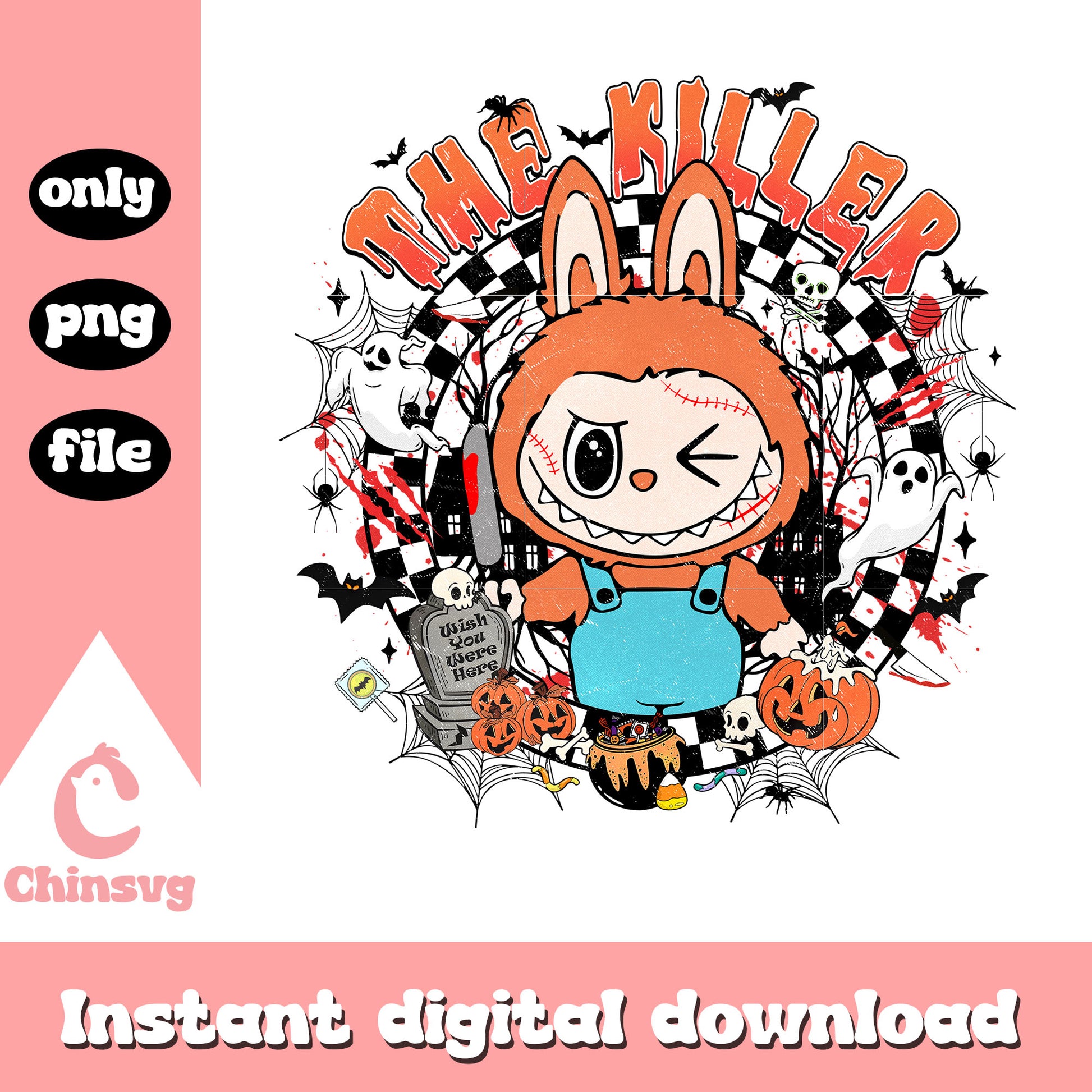 The killer chucky labubu design png, chucky cartoon png