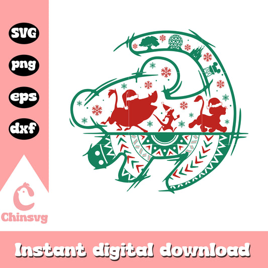 The lion king christmas pattern design svg, cartoon chaaracters svg
