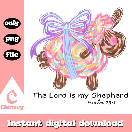 The lord is my shepherd easter day png, easter day coquette bow png