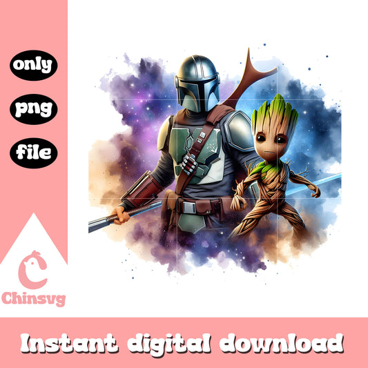 The mandalorian and groot galaxy clipart png, groot art png