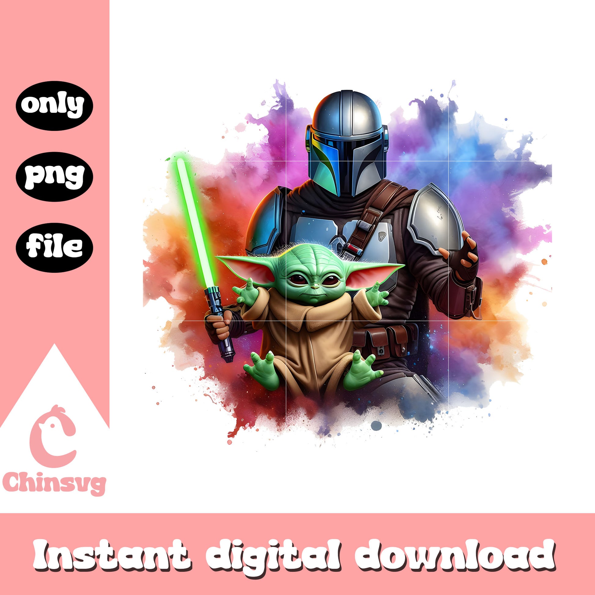 The mandalorian and yoda galaxy clipart png, baby yoda png