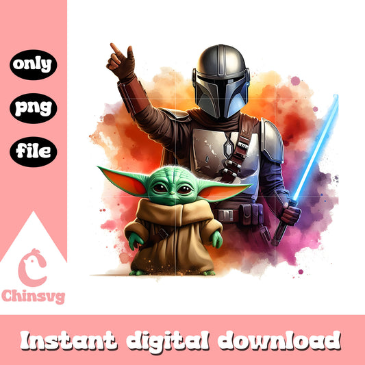 The mandalorian and yoda watercolor png, the mandalorian and grugo png